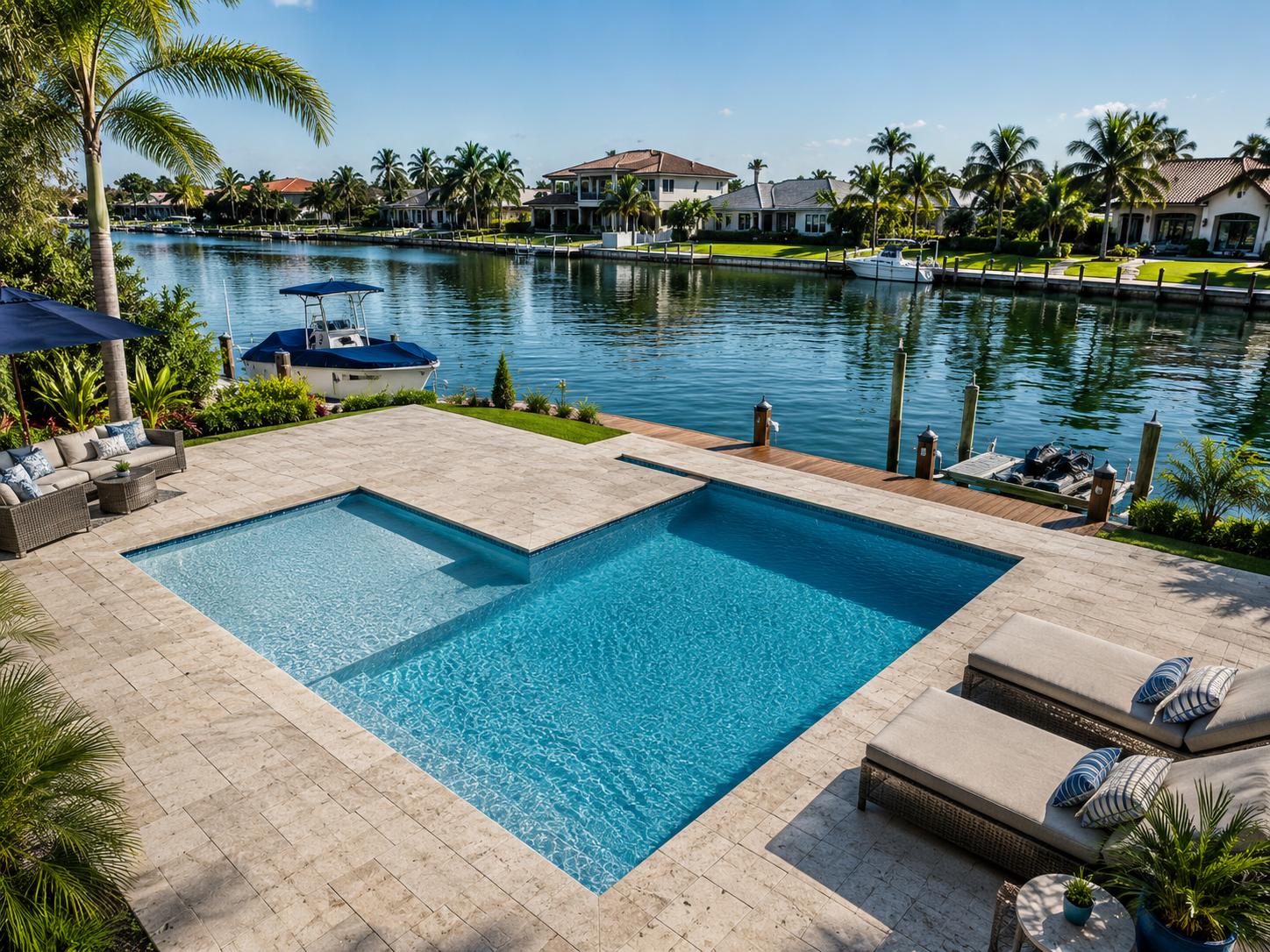 L-Shape pool design with dual zones