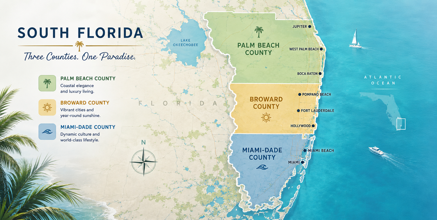 Service area map of Miami-Dade, Broward, and Palm Beach