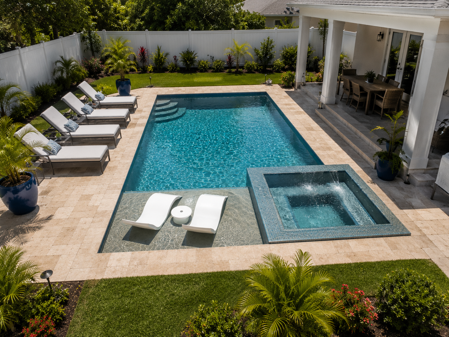 Pool with tanning ledge feature